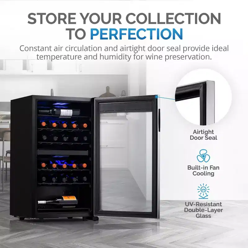 Newair 28-Bottle 18.9 Stainless Steel Freestanding Dual Zone Wine Fridge