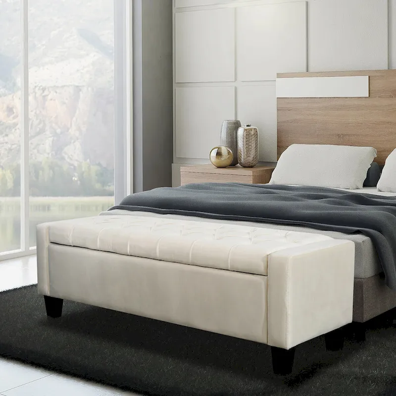 Warren Velvet Button Tufted Storage Bench