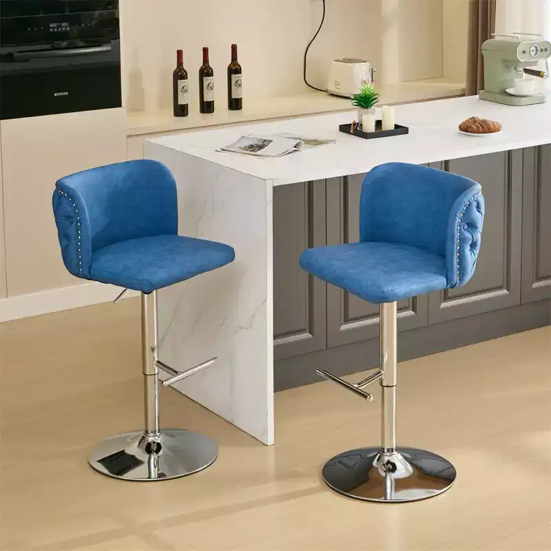 Bar Stools Set of 2, Upholstered 360 Swivel Bar Chairs, Modern Bar Stools with Whole Tufted Back, Height Adjustable Stool