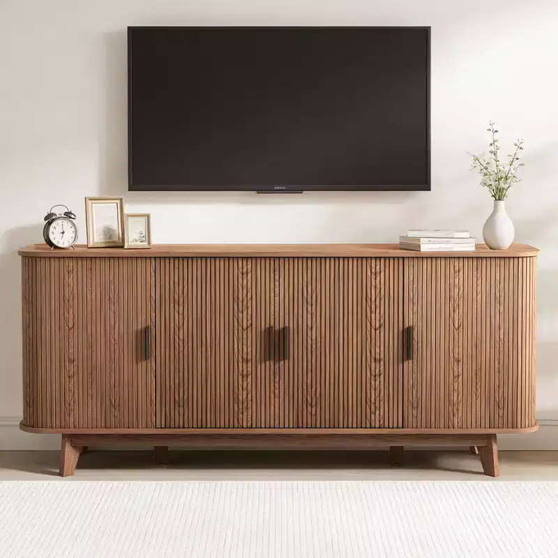 Dyonery 69 Modern Fluted Sideboard Buffet Cabinet - 4-Door Storage with Adjustable Shelves, Stylish Credenza for Dining Room