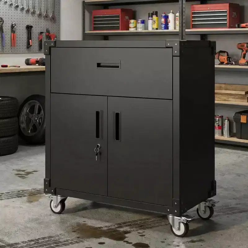 Garvee 35.4 Metal Storage Cabinet, Heavy Duty Rolling Tool Cabinet with 2 Doors and Drawer for Home, Office, Black