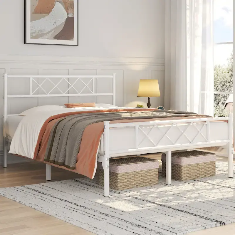 Metal Bed Frame with Slatted Base