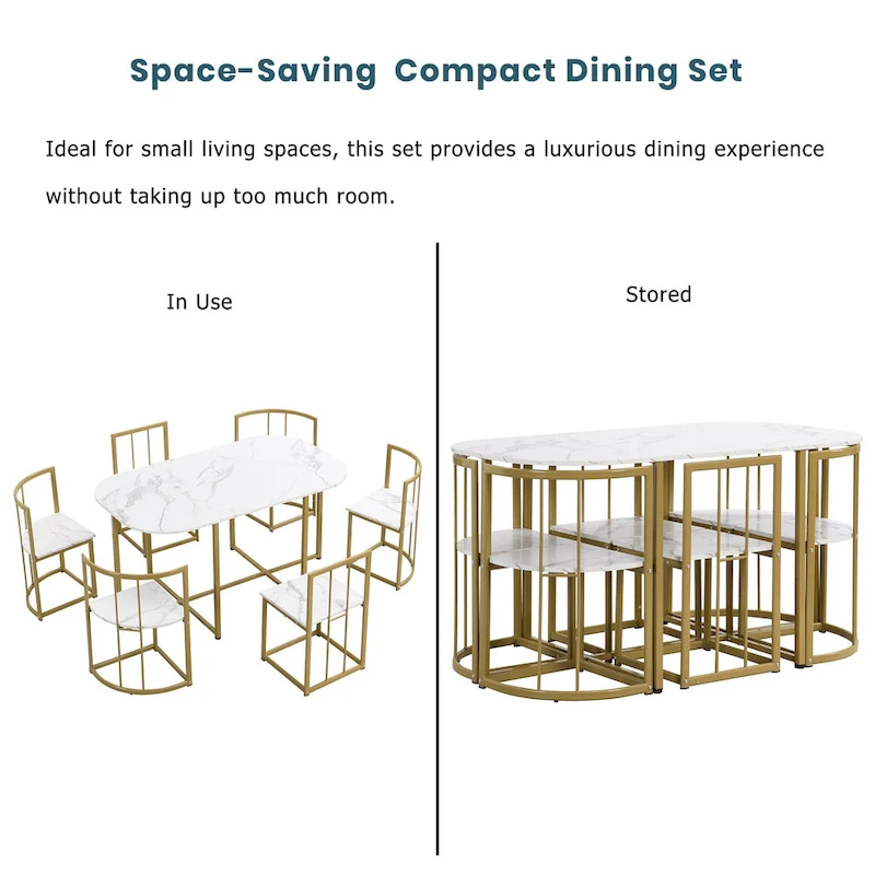 7-Piece Iron Dining Table Set with Table and Six Chairs