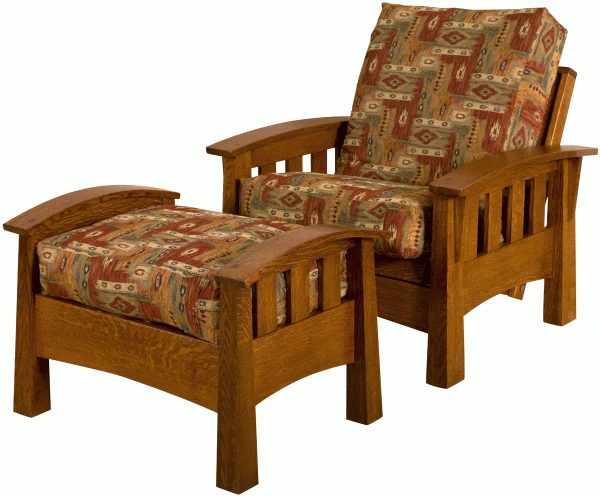 Solid Wood Chair Futon with Ottoman and Leather Upholstery Option