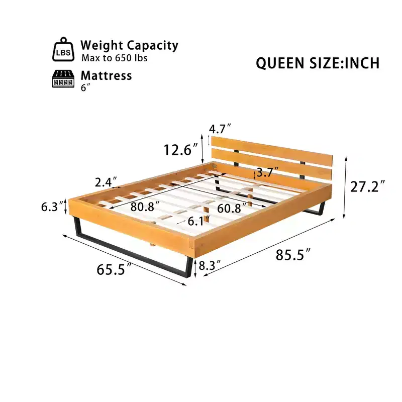 The Misty Moon 85.5 X 81.5 Natural King Size Pine Wood Bed Frame For Bedroom