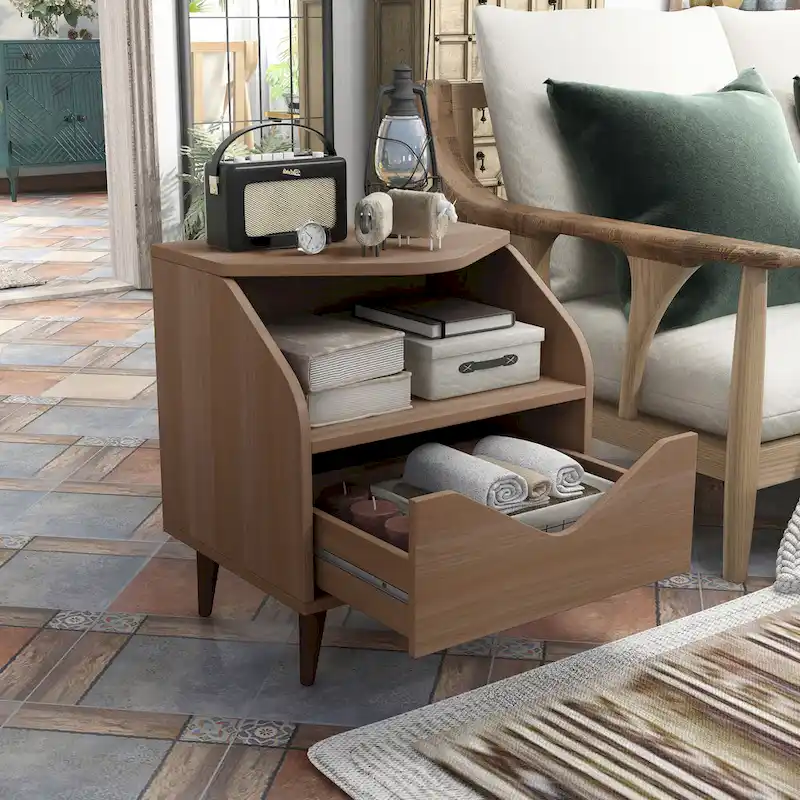 DH BASIC Mid-century Modern 20-inch 1-Shelf and 1-Drawer End Table by Denhour