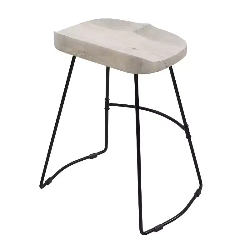 24" Backless Counter Height Barstool Whitewashed Mango Wood Saddle Seat Black Metal Base White/Black