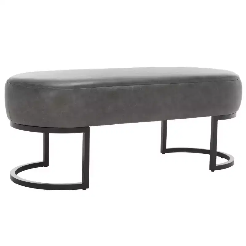 Oval Bench, Grey PU Leather Seat, Elegant Accent Seating - BCH6403