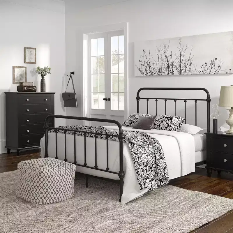 Rivington Graceful Lines Victorian Metal Full Bed - Black - iNSPIRE Q
