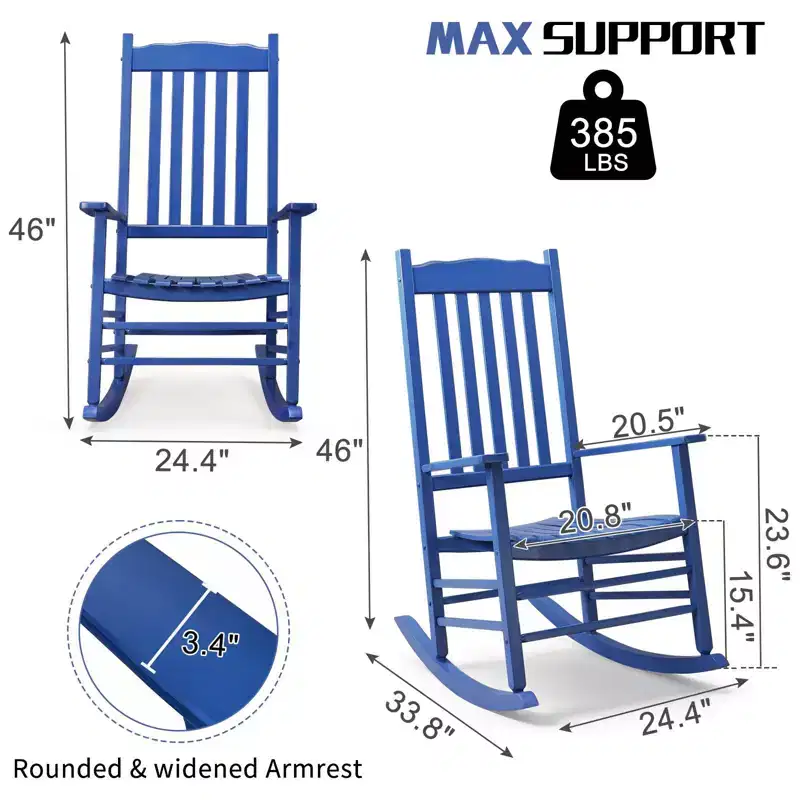 Karl Home | 24-Inch Solid Wood Patio Rocking Chair