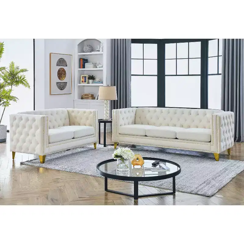 Velvet Upholstered 3-Seater Plus 2-Seater Sofa Set Combination for Elegant Living Spaces