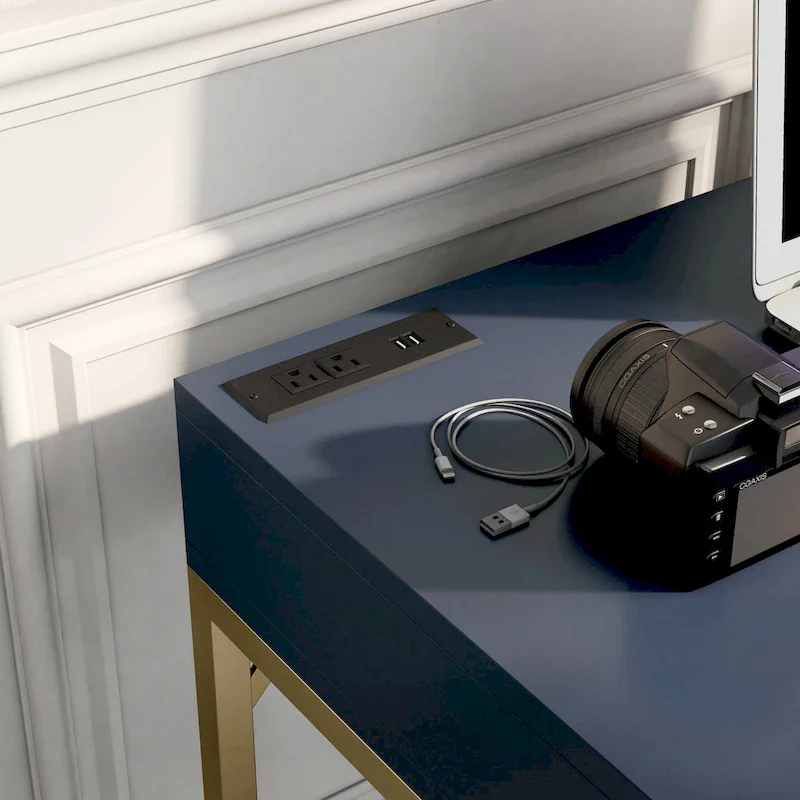 Bird Glam Metal Lift-top L-Shaped Computer Desk with USBs