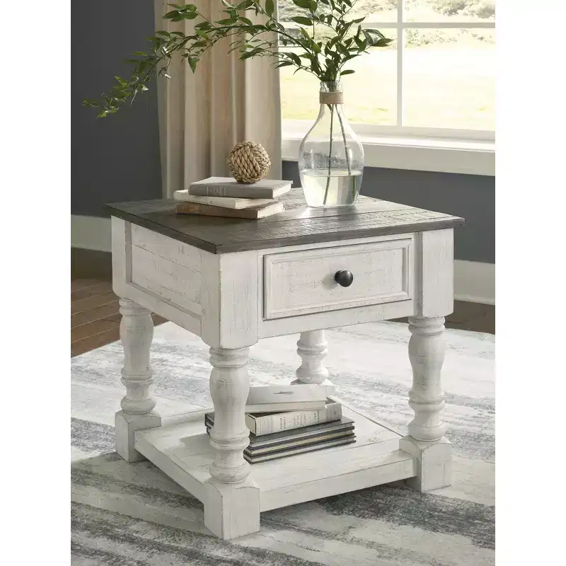 Square End Table White/Gray