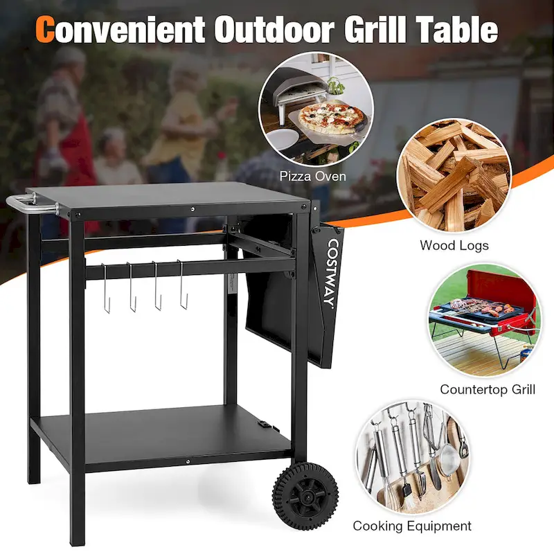Costway Double-Shelf Movable Dining Cart Table Multifunctional Kitchen - See Details