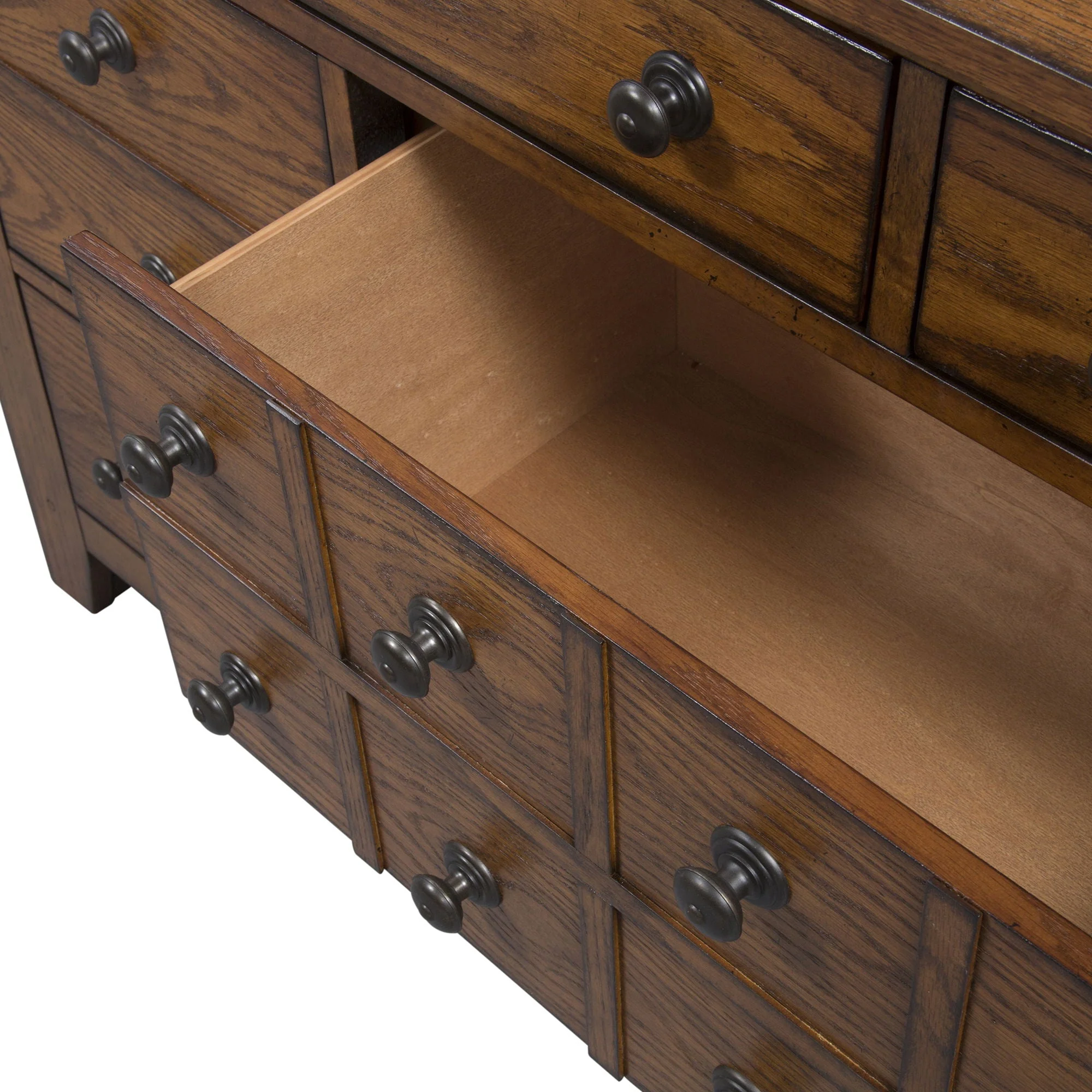 Dresser & Mirror - Light Brown — Rustic American Bedroom Design with Wood & Peg Accents Give a Craftsman Feel
