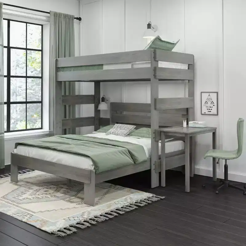 Farmhouse Twin over Queen L-Shaped Bunk Bed with Desk