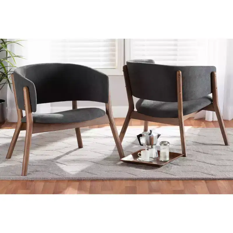 2-Piece Fabric Upholstered Accent Chair Set with Wood Frame