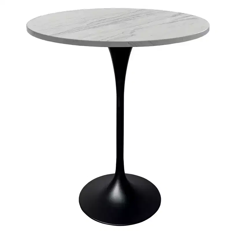 Leisuremod Verve 27 Round Bar Height Dining Table - Modern Resin Top with Black Steel Pedestal Base Counter Height Table for Kitchen, Home, and Pub
