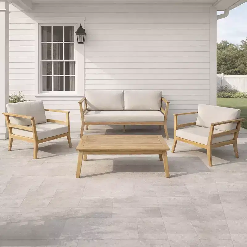 Christopher Knight Home Edith 4 Piece Outdoor Acacia Wood Patio Seating Set with Slat Design