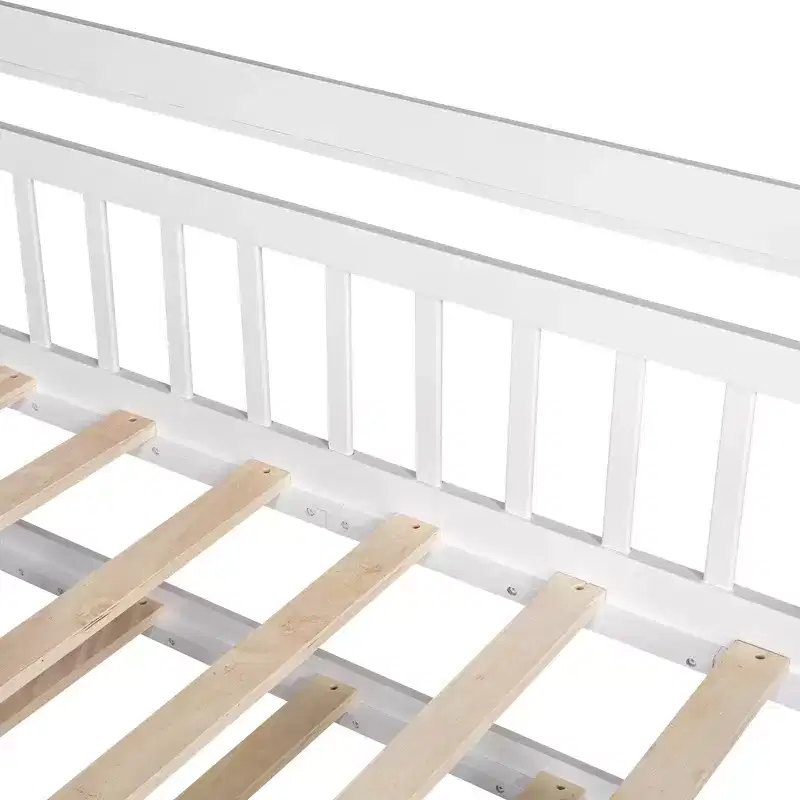 Luxystar Wood House Bed Frame with Trundle and Shelves, White