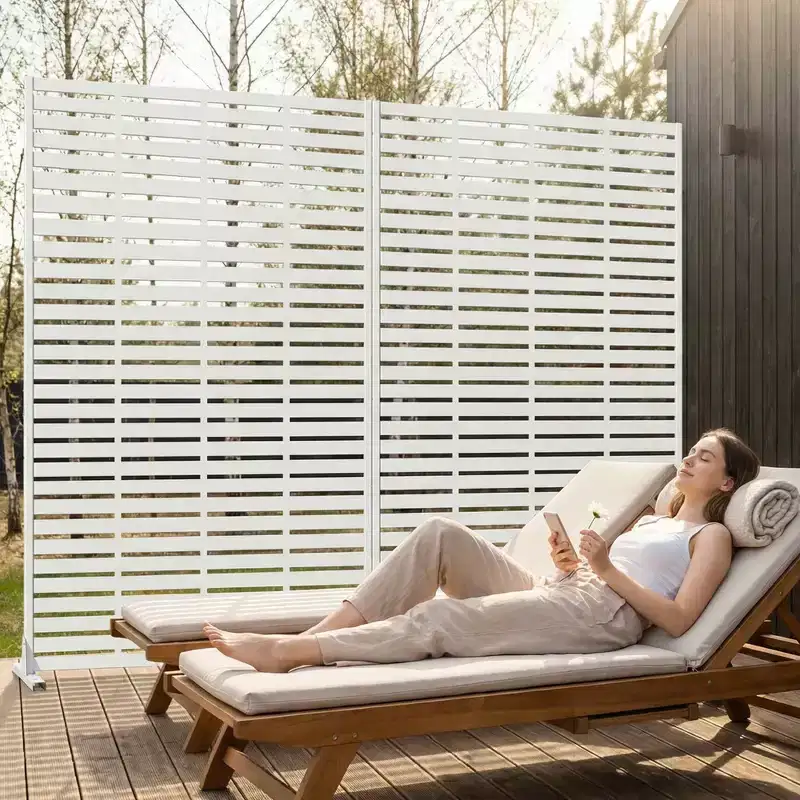 MAYEERTY 72x47 White Outdoor Natural Privacy Panel Screen, 6 Piece Set Natural Folding Divider for Backyard and Garden
