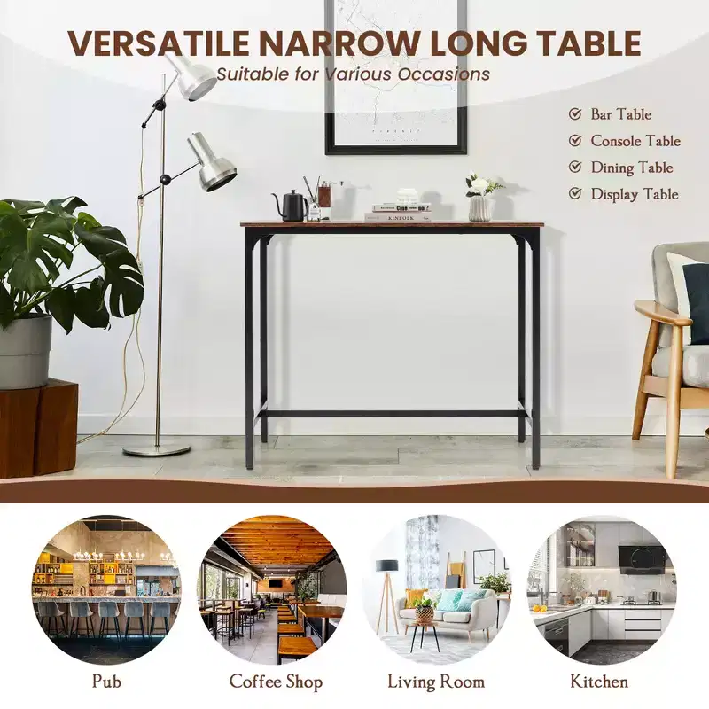 Costway 48 Rectangular Bar Table Kitchen Dining Table w/ Steel Frame & Adjustable Feet