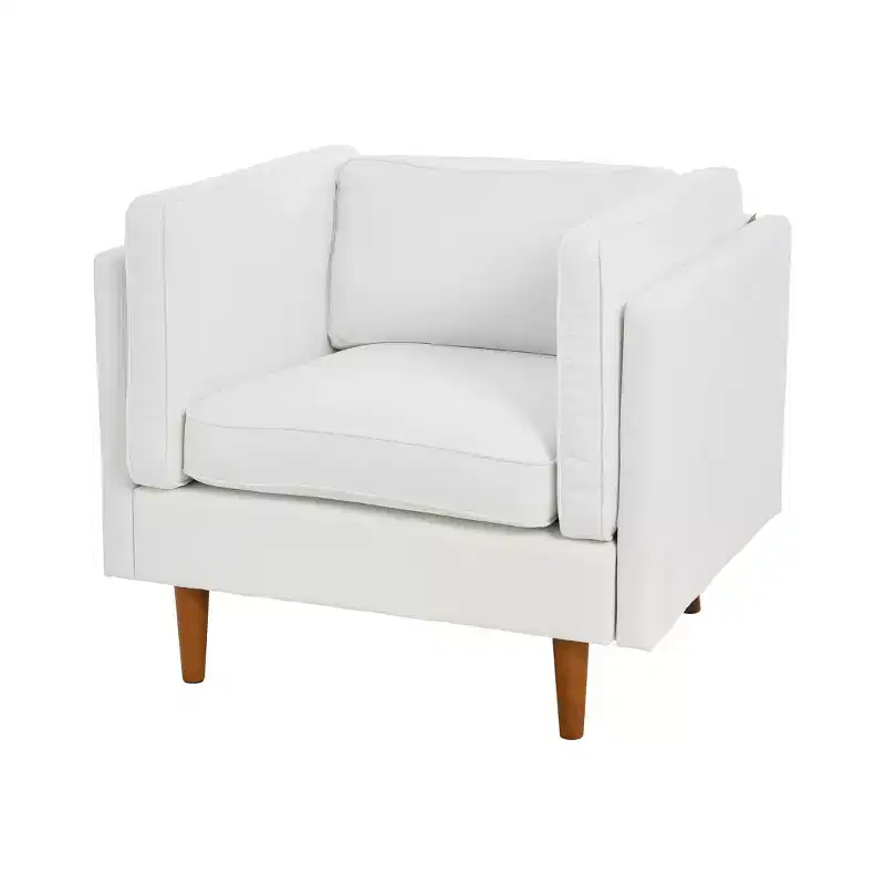 Modern Upholstered High Sided Arm Chair Coastal White: Elegant Polyester, Steel Frame