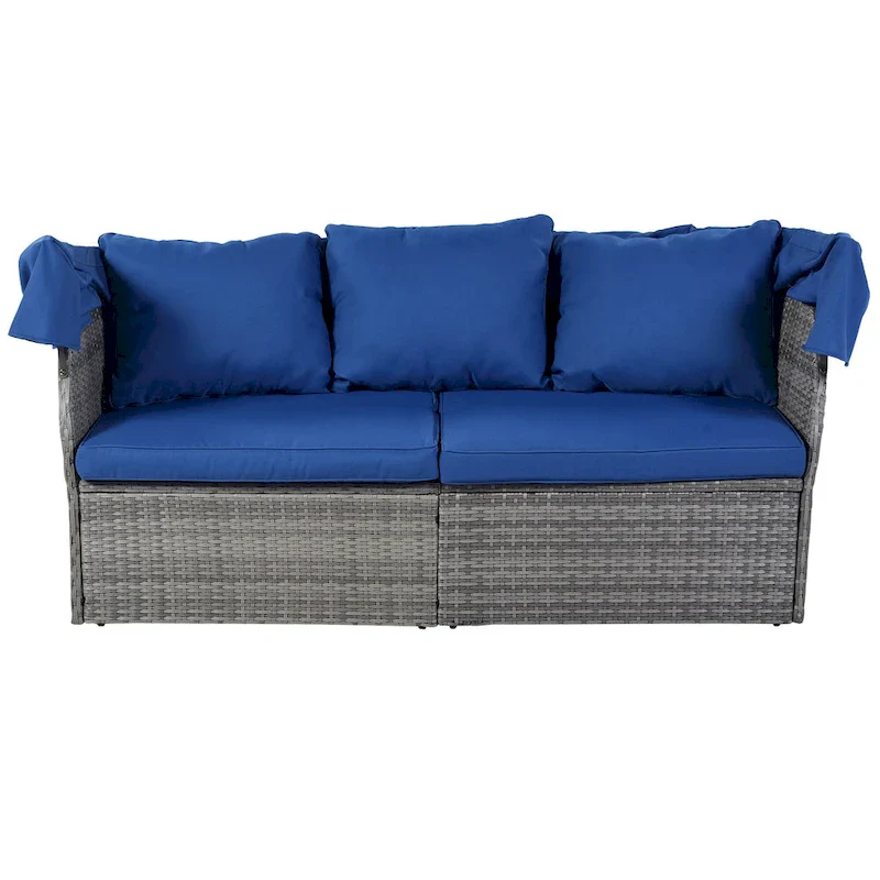 Modular Daybed Sunbed Patio Canopy Bed Wicker Conversation Set