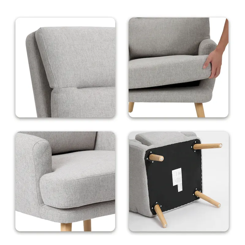 Accent Chair with Ottoman Set, Fabric Armchair with Wood Legs and Adjustable Backrest , Mid Century Modern Comfy Lounge Chair