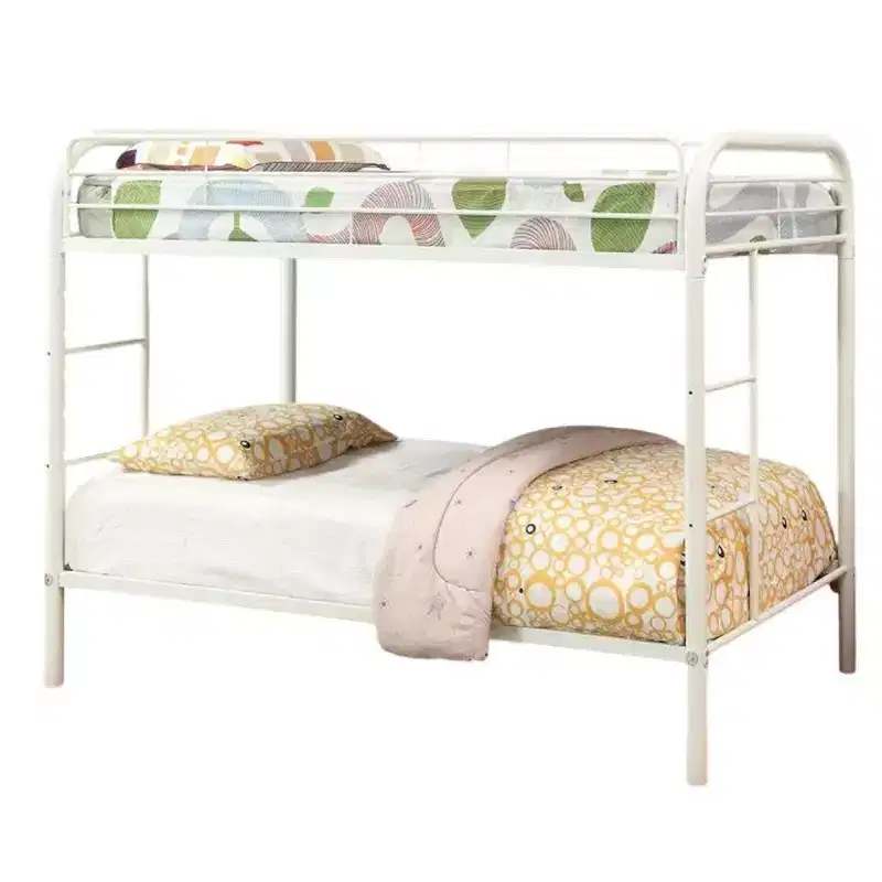 Royal Hampton Twin over Twin Bunk Bed, Built In Side Ladder, White Metal