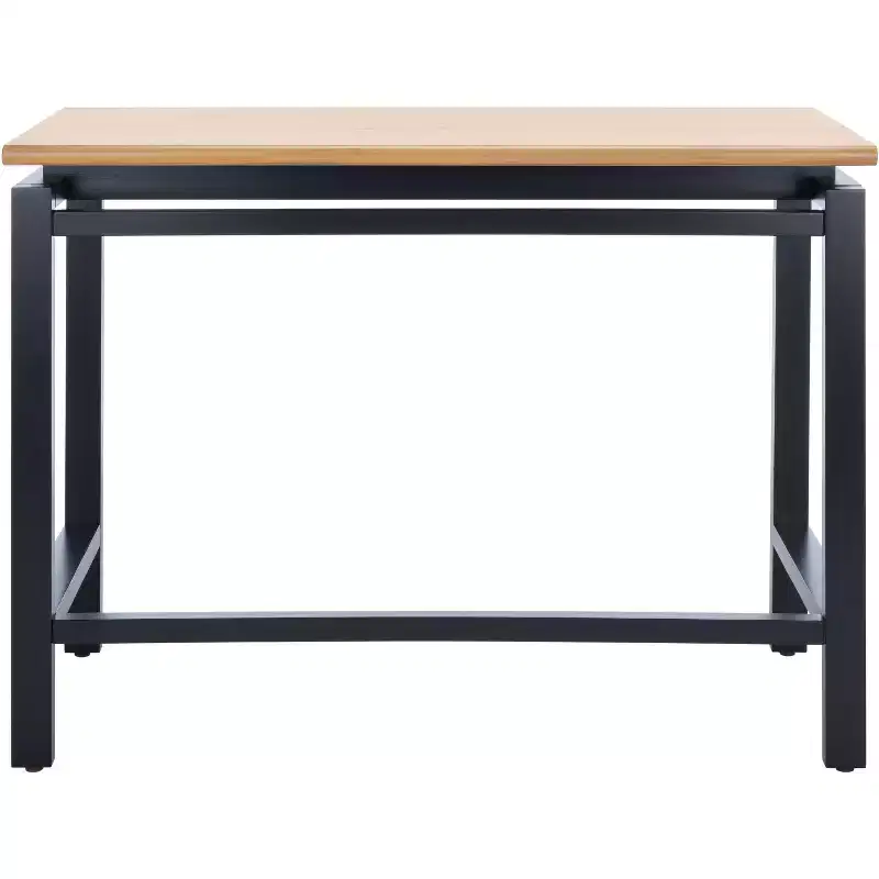 Industrial Writing Desk with Recessed Detail, Natural Wood Top & Black Base