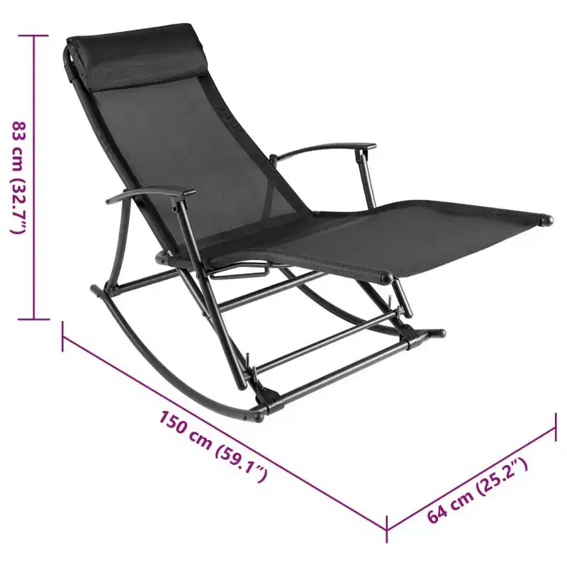 vidaXL Garden Chair Black Steel Standard Foldable Garden Chair