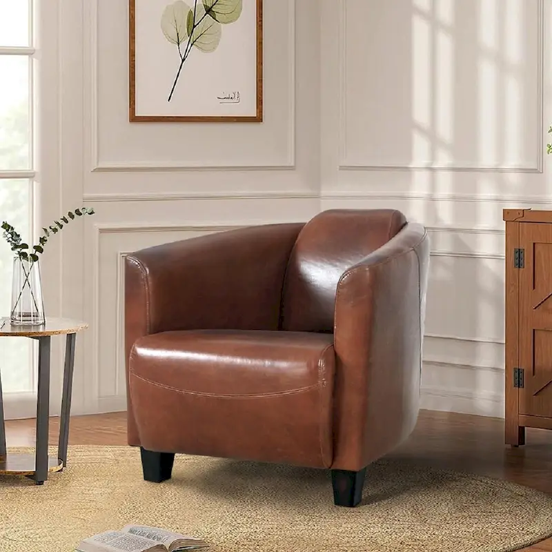 Top Grain Leather Armchair in Brown, W27.5xD30xH27