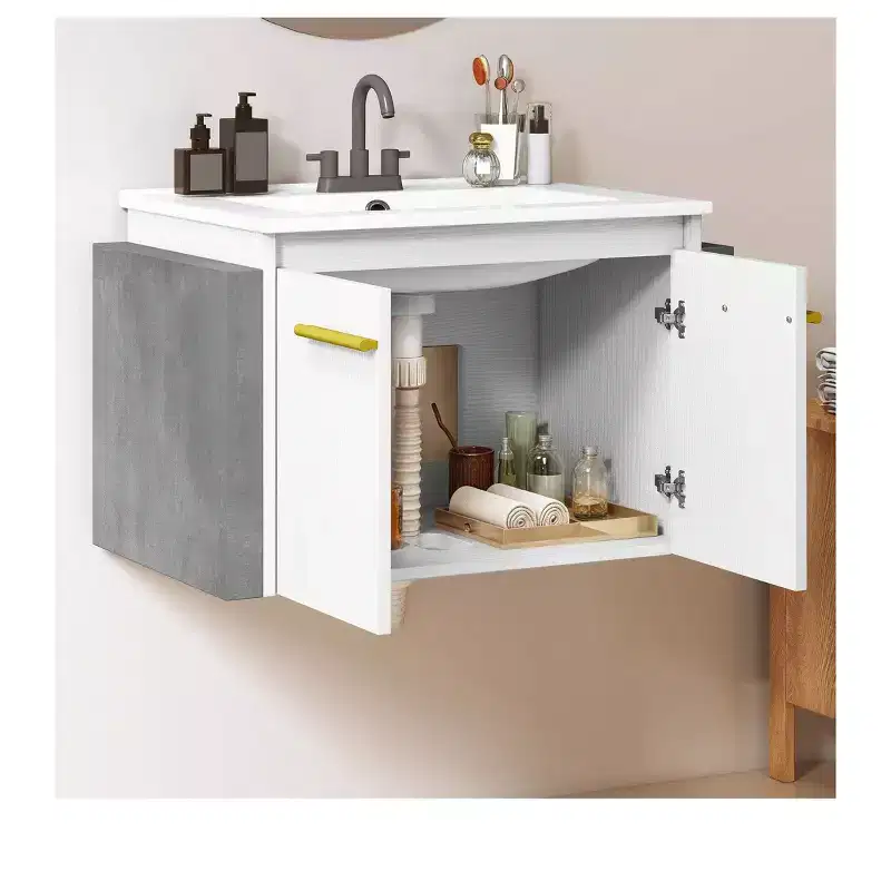 24in Small Bathroom Vanity Ceramic Basin Cabinet With Sink Combo Wall Mounted Modern Vanity Bathroom Storage Cabinet Modern Storage Cabinet