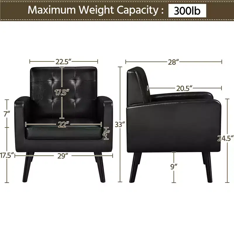 Yaheetech Set of 2 Faux Leather Tufted Back Arm Chair Accent Chair with Solid Wood Legs