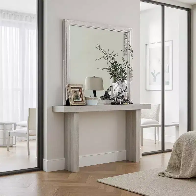 Royal Hampton Dresser Mirror, White Solid Wood, 38 Inch Stylish Square Frame