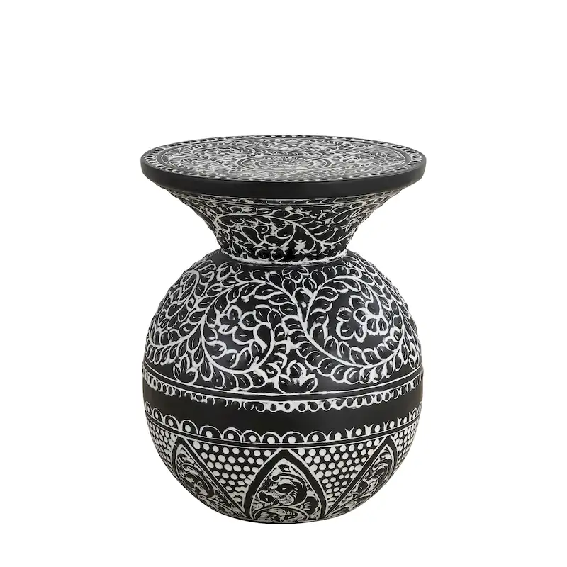 Black and White Side Table with Bohemian Pattern