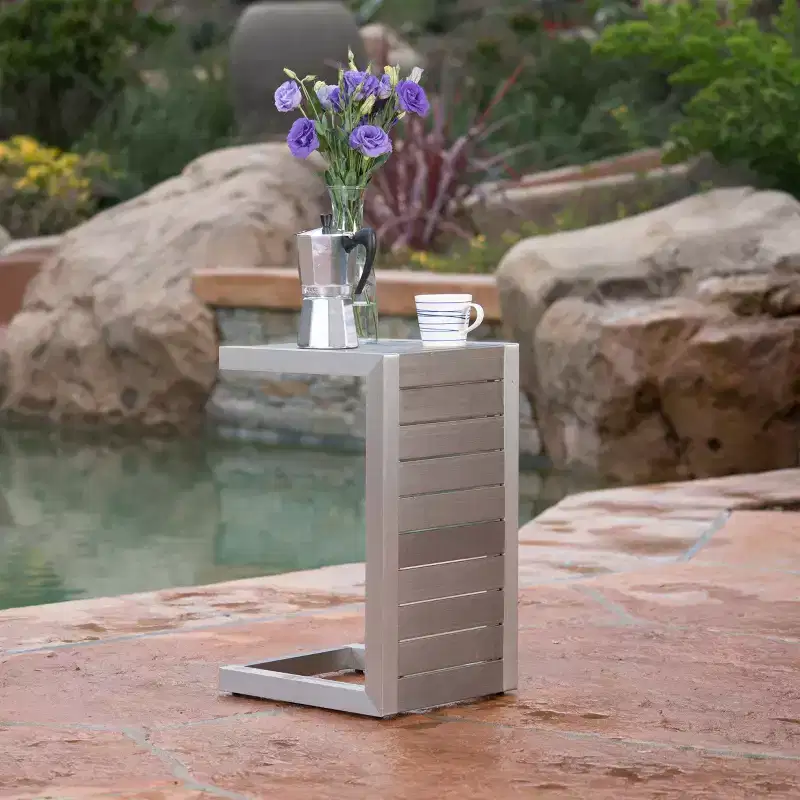 End Table Fashionable Modern Aluminium Side Table with Storage Silver