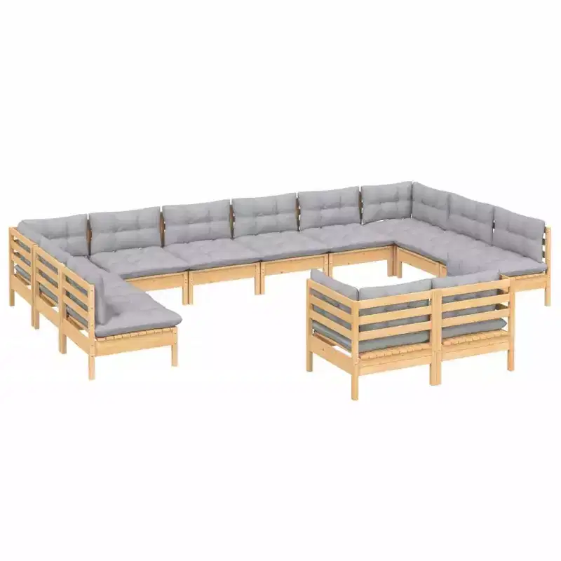vidaXL Garden Lounge Set Gray Solid pine wood, polyester 12 Piece Set