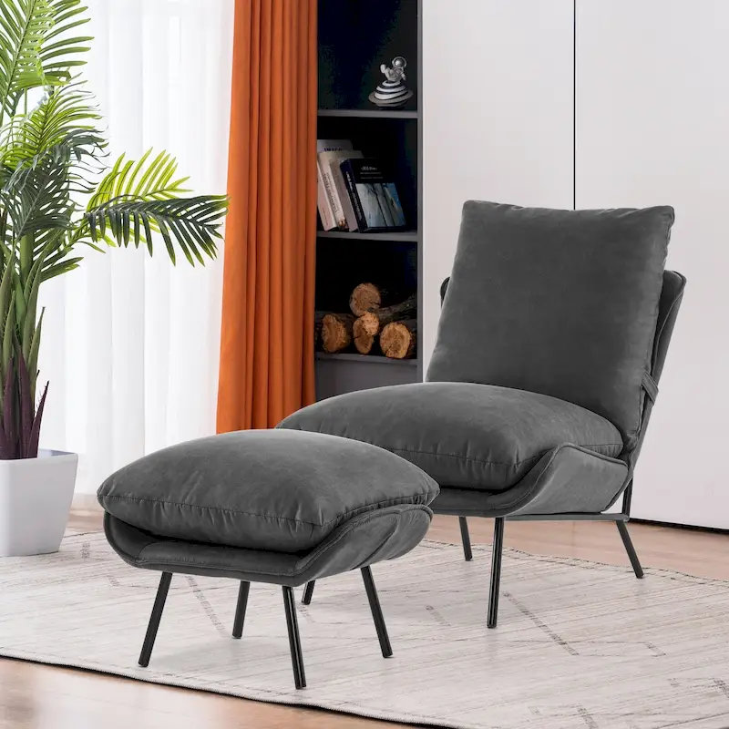 MCombo Accent Chair with Ottoman, Leathaire Fabric LW951