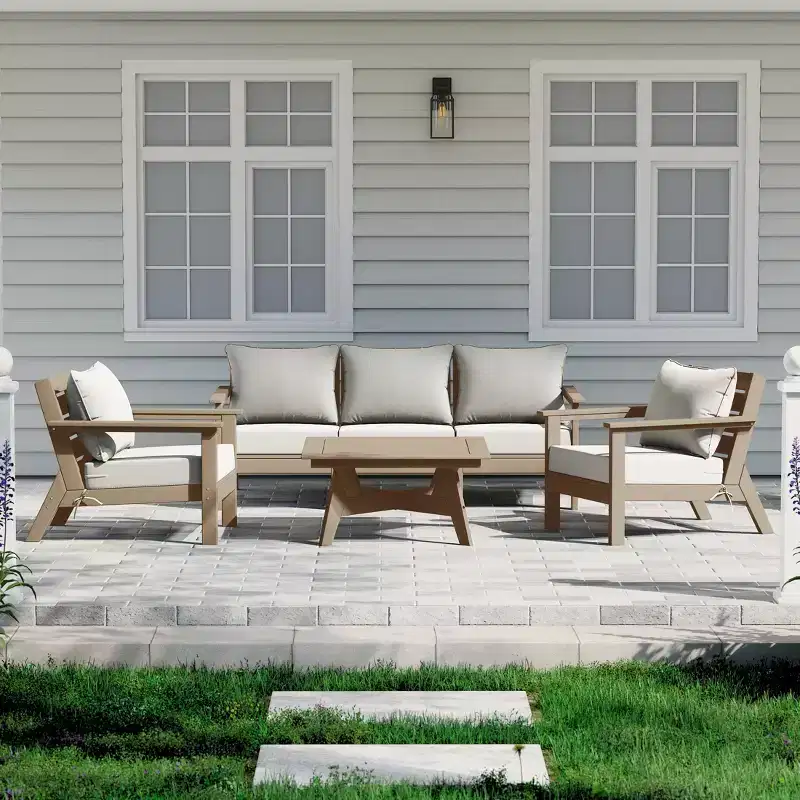 WestinTrends Avalon Outdoor 6-Piece Modular Sectional Patio Furniture Sofa Set, Weathered Wood/White