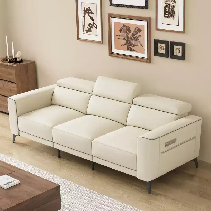 Gaoyangjiaju 112.5 in. ultra-comfortable genuine leather sofa 3-seater dual motor sofa