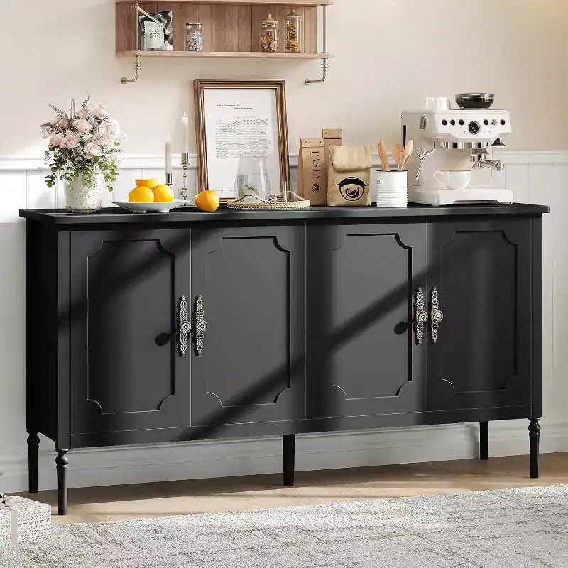 59 Modern Buffet Cabinet Sideboard with Storage, 4 Doors & Adjustable Shelves, Credenza Coffee Bar Cabinet for Dining Room, & Living Room