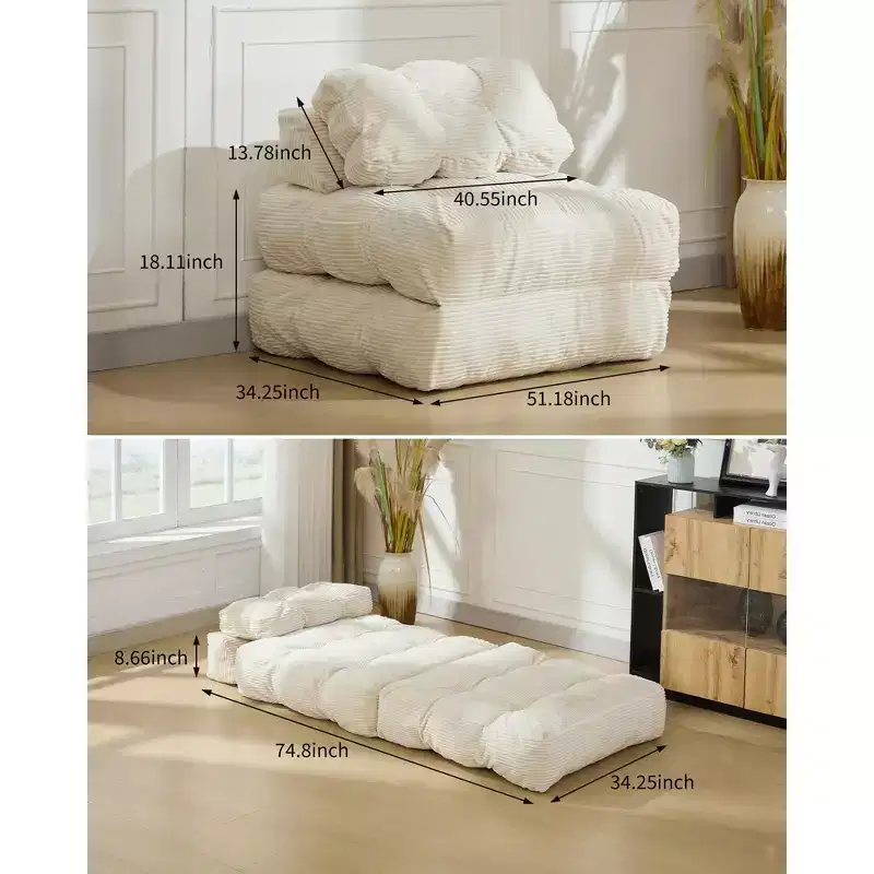 COZONY 3-in-1 Folding Lounge Sofa Bed with Pillow  34 Convertible Sleeper Chair, Portable Boneless Mattress with Back Support, No Assembly Required