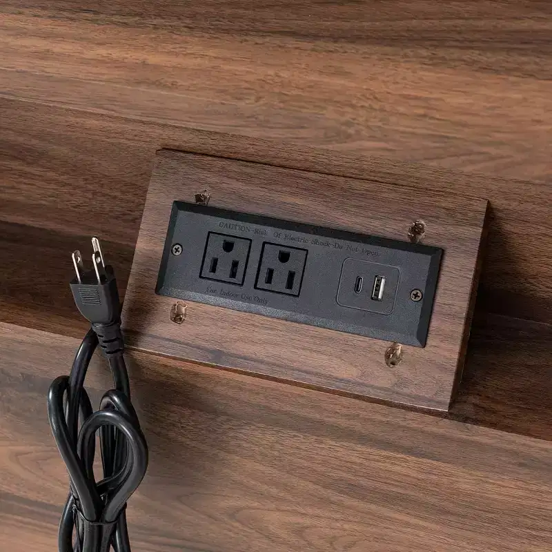 Mid-Century Nightstand with Charging Station & 2 Drawers