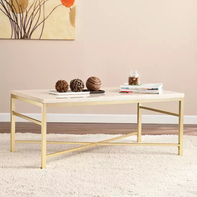 Orinda Faux Stone Cocktail Table - White - SEI