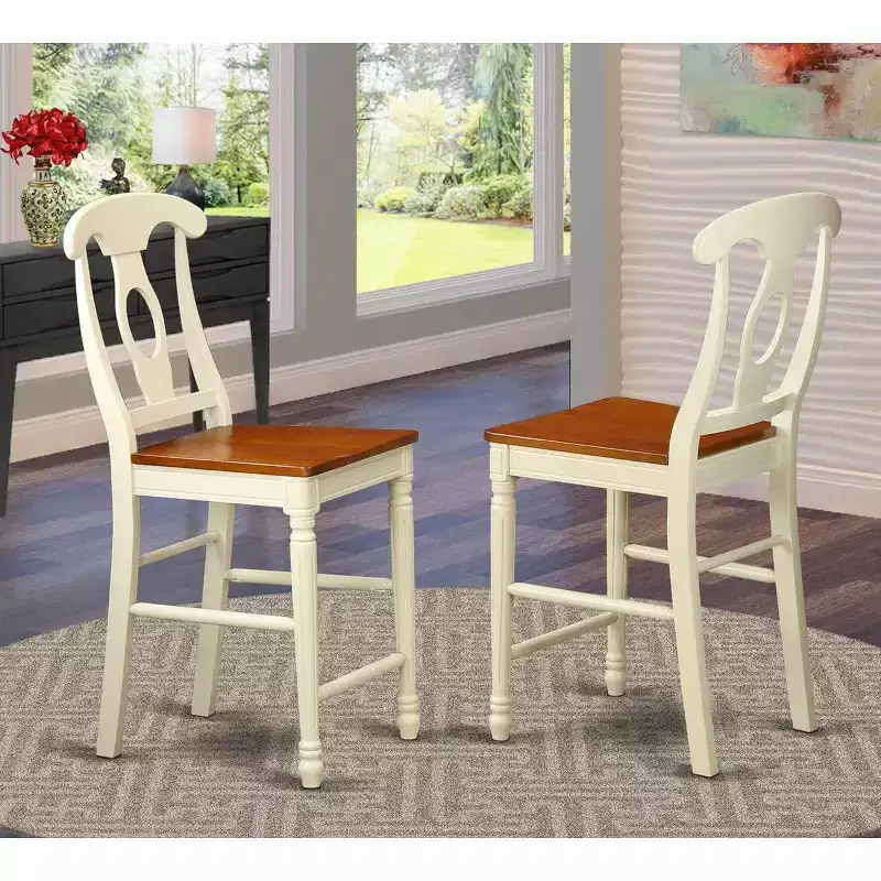 HomeStock Counter Height Barstools - Back Wood Seat