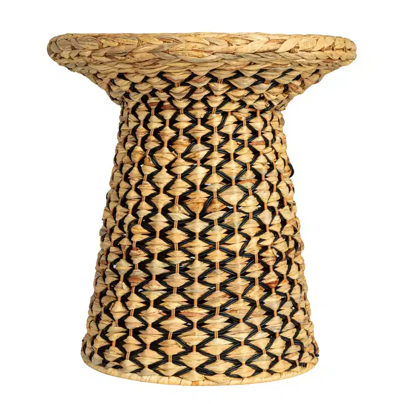 Household Essentials Braided Water Hyacinth Side Table, Black and Natural