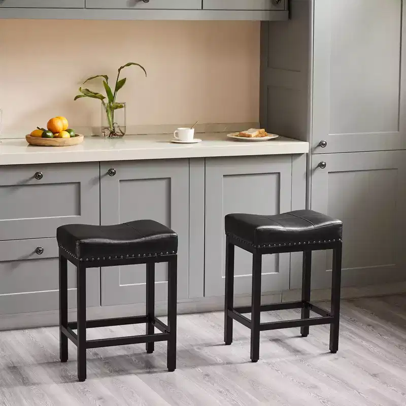 Sturdy Steel Frame Saddle Bar Stools, 2-Piece Set for Kitchen Use