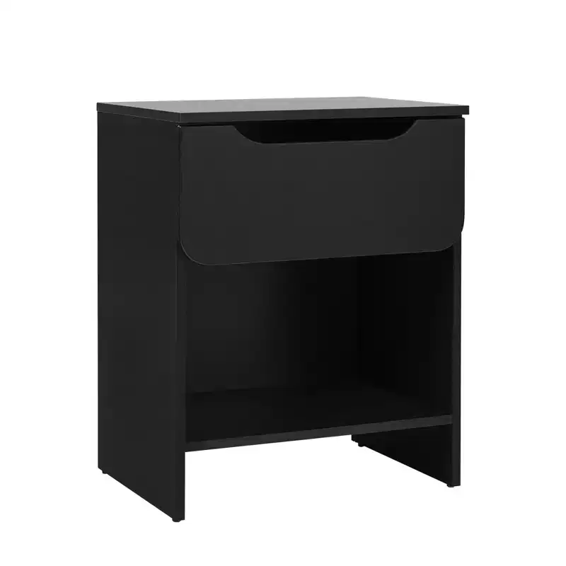 Modern Minimalist 1-Drawer Nightstand with Cubby C Black